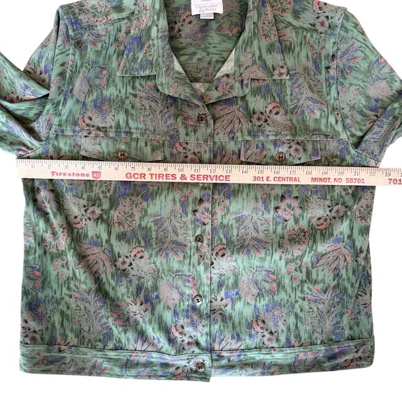 Christopher & Banks Jacket Green Floral Large Stretch Trucker Layering Classic - Picture 9 of 10